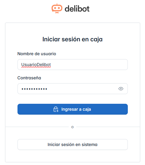 Formulario de inicio de sesión en caja