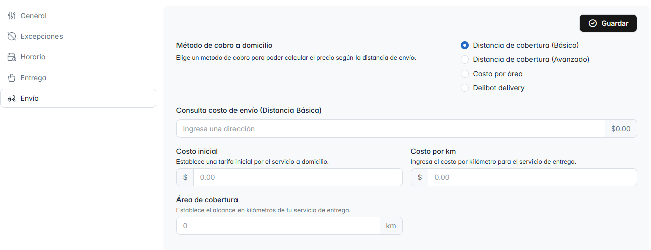 Configuración de Envío