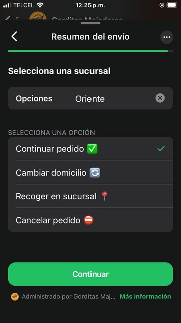 Opciones antes de confirmar