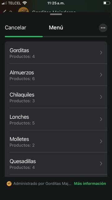Categorías del Menú