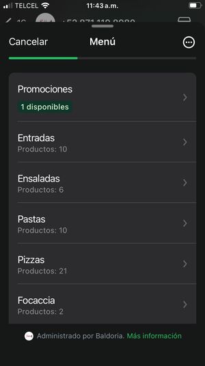 Vista del menú con promociones