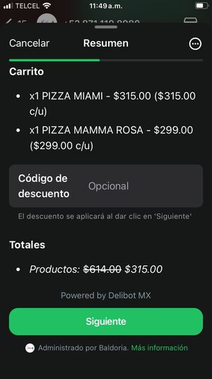 Pedido en el carrito