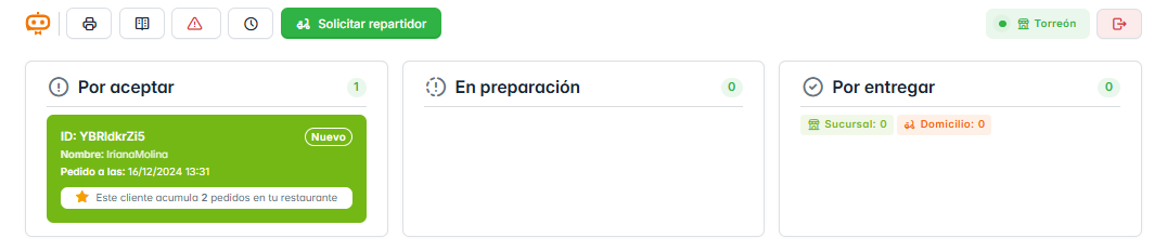 Pedidos por aceptar
