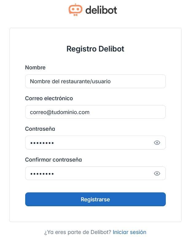 Interfaz Registro Delibot
