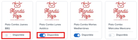 Productos prendidos y apagados